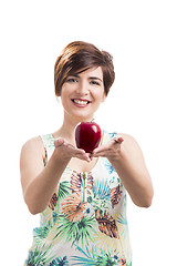 Image showing Beautiful woman holding a apple