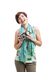 Image showing Woman with a vintage camera