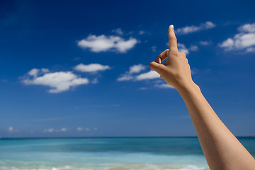 Image showing Hand pointing to the sky