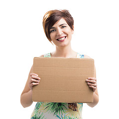 Image showing Beautiful woman with a cardboard