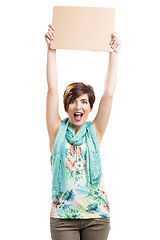 Image showing Happy woman with a cardboard