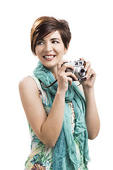 Image showing Woman with a vintage camera