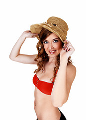 Image showing Bikini girl with straw hat.
