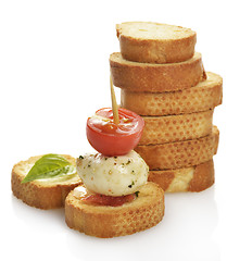 Image showing  Bread Rusks With Mozzarella Cheese And Tomatoes