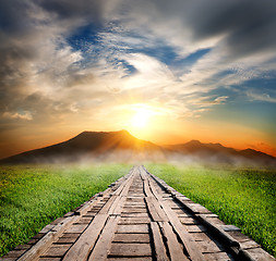 Image showing Wooden road in the mountains