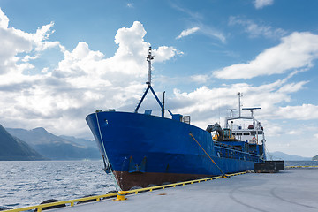 Image showing Cargo boat in dock, Norway