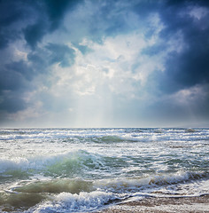 Image showing dark sky on a stormy sea