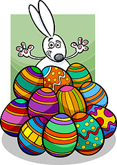 Image showing easter bunny and eggs cartoon illustration