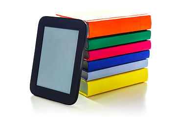 Image showing Electronic book reader with hard cover books