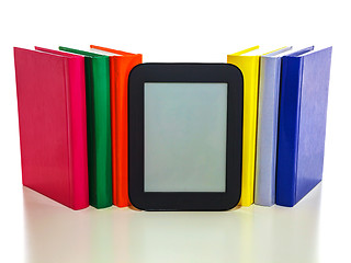 Image showing Electronic book reader with hard cover books