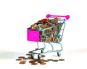 Image showing Shopping cart full with coins