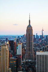 Image showing New York City cityscape at sunset