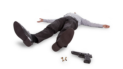 Image showing Businessman lying dead in the floor 