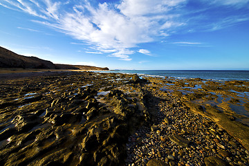 Image showing rock cloud beach  water  coastline and summer in lanzarote 