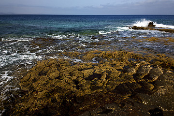 Image showing rock stone sky cloud beach  water  lanzarote spain 