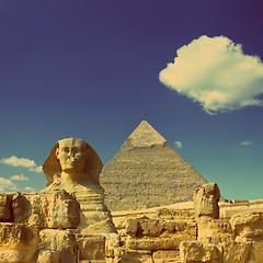 Image showing egypt Cheops pyramid and sphinx - vintage retro style