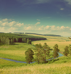 Image showing hills summer landscape - vintage retro style