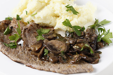 Image showing Veal and mushrooms closeup