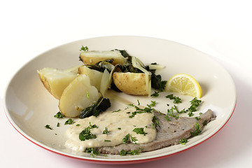 Image showing Escalope of veal meal side view