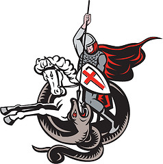 Image showing English Knight Fighting Dragon England Flag Shield Retro