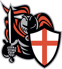 Image showing English Knight With Sword England Shield Retro