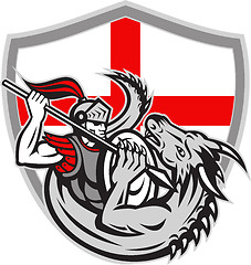 Image showing English Knight Fighting Dragon England Flag Shield Retro