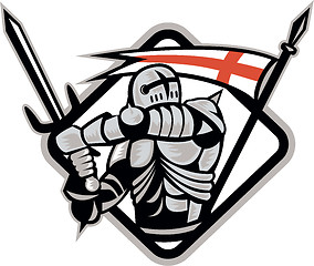 Image showing English Knight Fighting Sword England Flag Retro