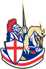 Image showing English Knight Riding Horse England Flag Retro