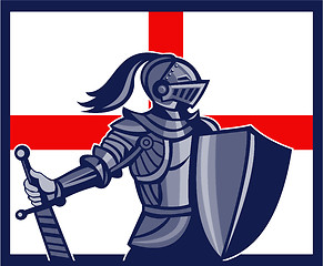 Image showing English Knight Holding Sword England Flag Retro