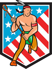 Image showing Native American Lacrosse Player Stars Stripes Shield