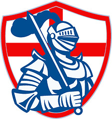 Image showing English Knight Hold Sword England Shield Flag Retro