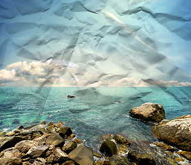 Image showing Stony beach on paper texture