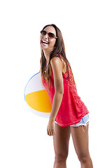 Image showing Woman with a beach ball