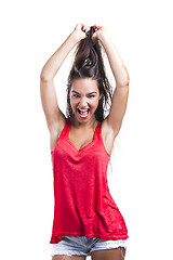 Image showing Woman grabbing her hair