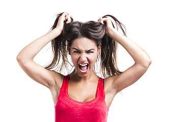 Image showing Woman grabbing her hair