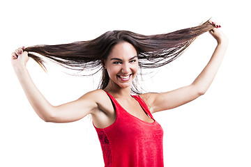 Image showing Woman grabbing her hair