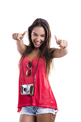 Image showing Happy tourist with thumbs up