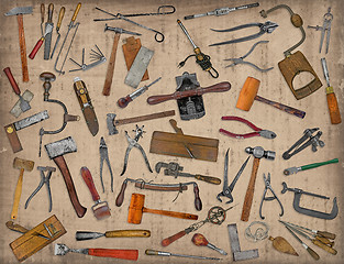 Image showing vintage tools mix collage