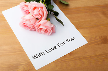 Image showing Pink rose and love message