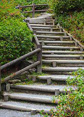 Image showing Wooden staircase to mountian