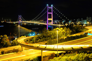 Image showing Hong Kong bridge at night