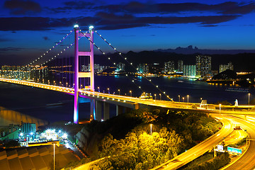 Image showing Suspension bridge at night