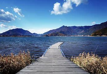 Image showing Wooden path to lake