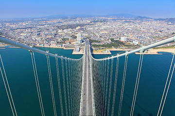 Image showing Akashi Kaikyo Bridge view from top