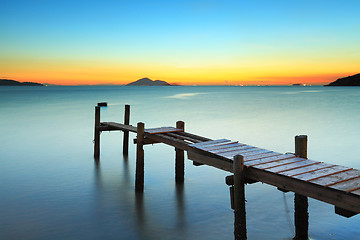 Image showing Wooden pier and sunset