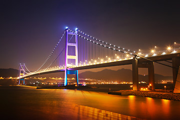 Image showing Suspension bridge in Hong Kong at night