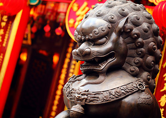 Image showing Lion statue in Chinese temple