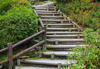 Image showing Wooden stair to mountian