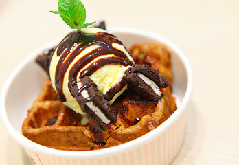 Image showing Ice cream waffle