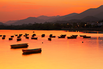 Image showing Seascape with golden sunset